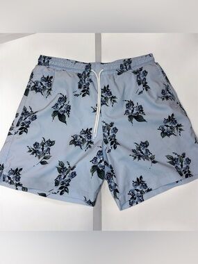Men’s Abercrombie and Fitch Blue Floral Swim Trunks Relaxed Stretch